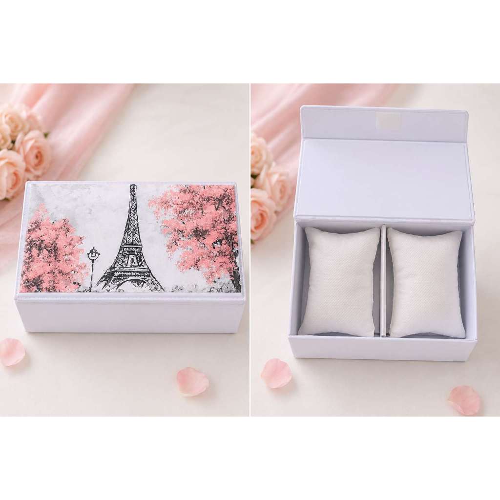 Porta Relógio Duplo Luxo Torre Eiffel Estojo para 2 Relógios ou Relógio e Pulseira Presente Feminino