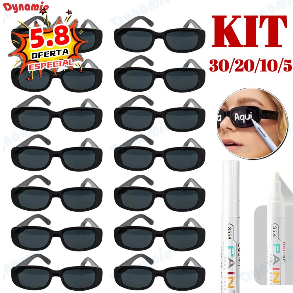 Oculos Vintage Retro Preto Liso + Caneta Giz Festa Casamento Evento Balada Despedidas Cor Preto
