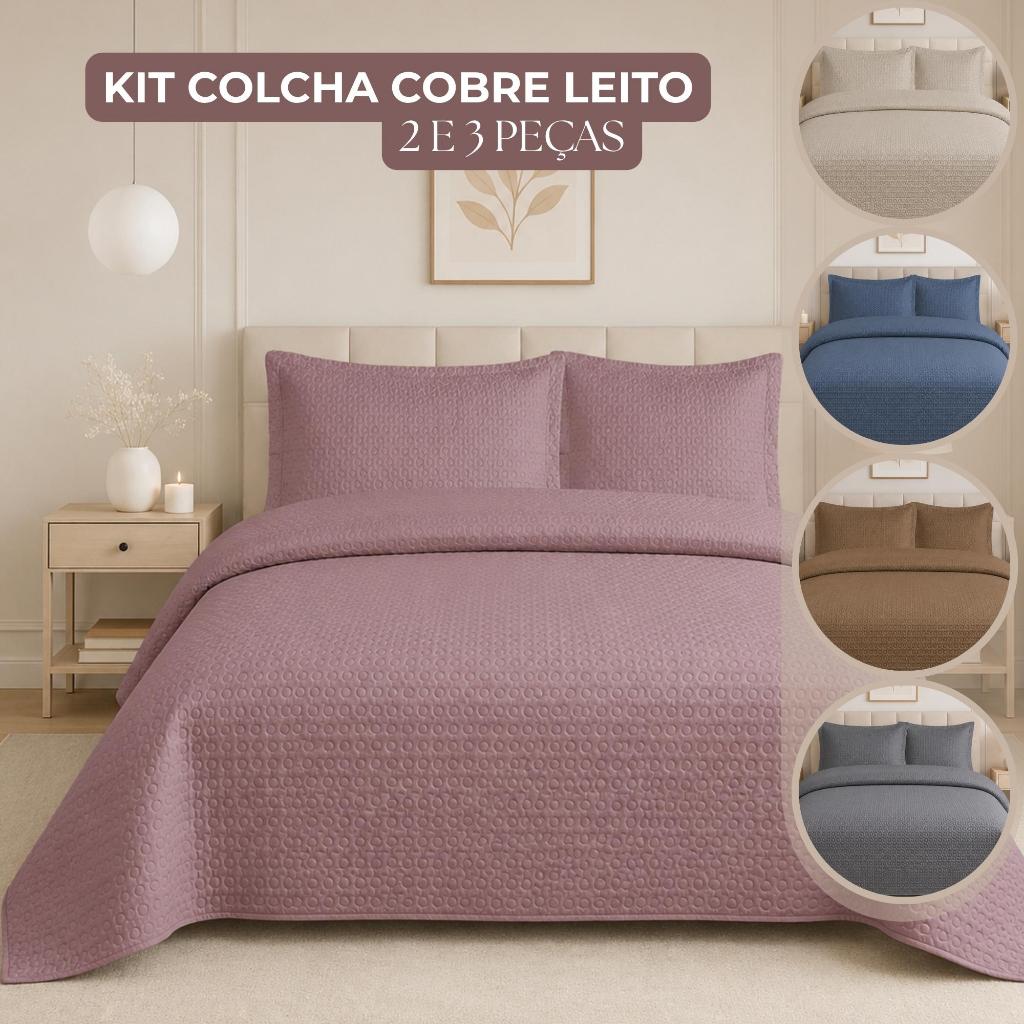 Colcha Cobre Leito Solteiro Casal Queen King Kit 2/3 Peças Dupla Face Várias Cores Toque Macio Poá Flora 2 Habitat