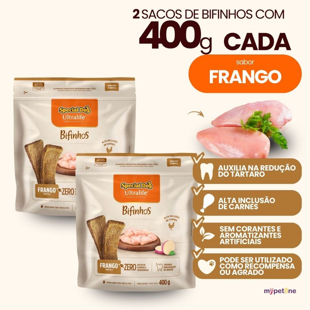 Kit com 2 Special Dog Ultralife Bifinhos Sabor Frango 400g