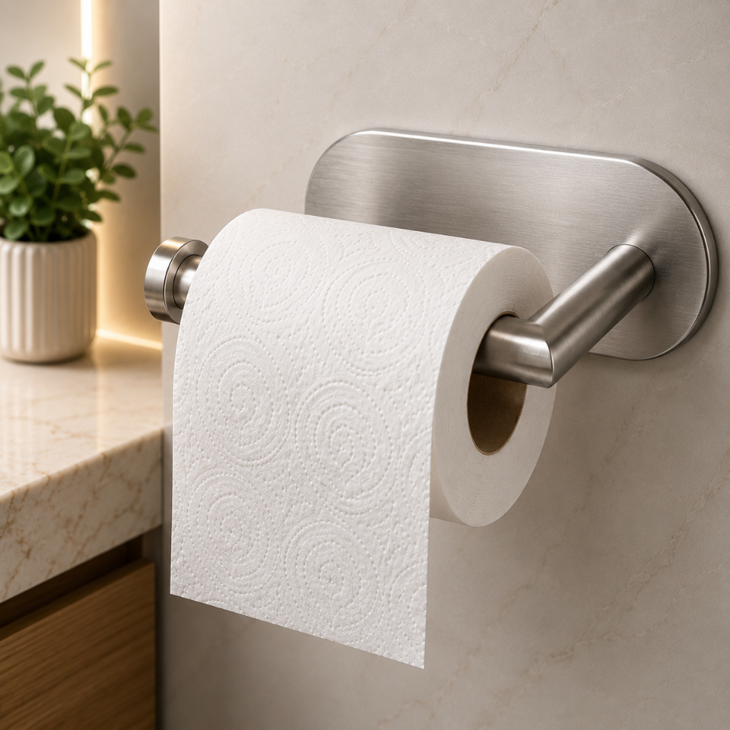 Porta Papel Higiênico Inox Suporte De Parede Banheiro Sanitário Com Auto Adesivo