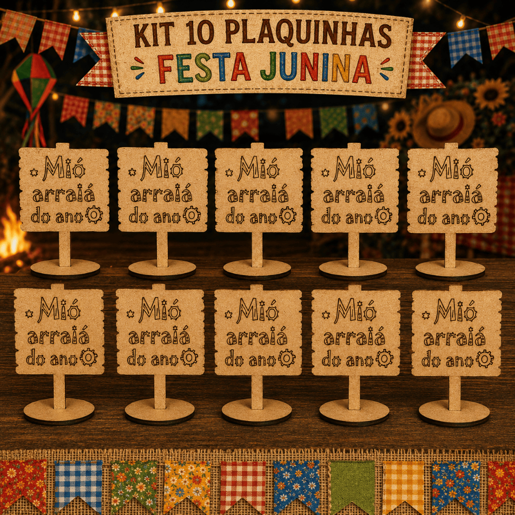 Kit 10 Plaquinha Centro de Mesa Festa Junina Julina  Mdf Arraiá São João