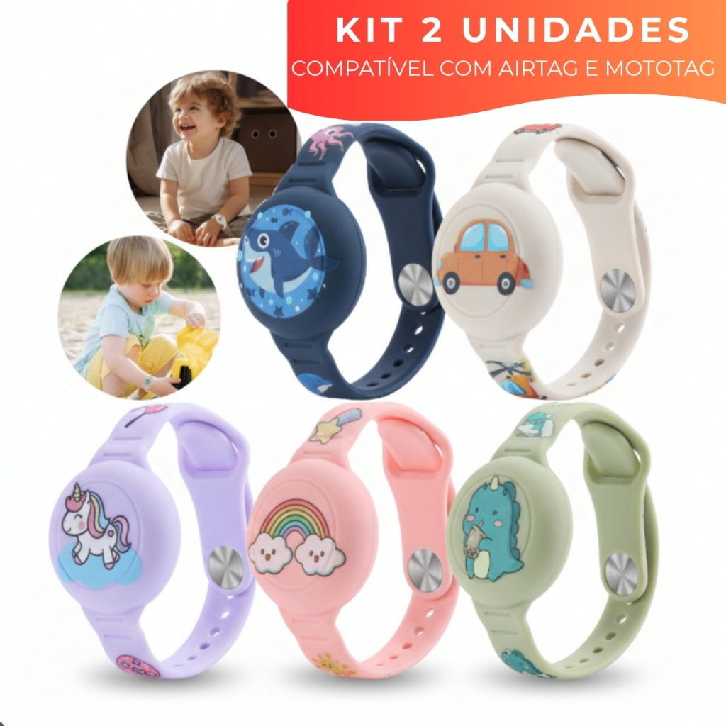 Kit 2 Pulseiras Para AirTag Infantil Localizador Rastreador Gps Prova D'água Impermeável