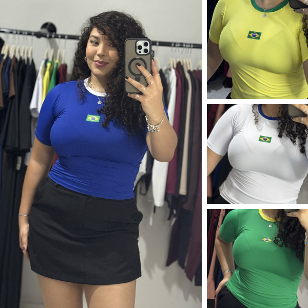Camisa do Brasil Feminina Bordada Copa do Mundo de Futebol