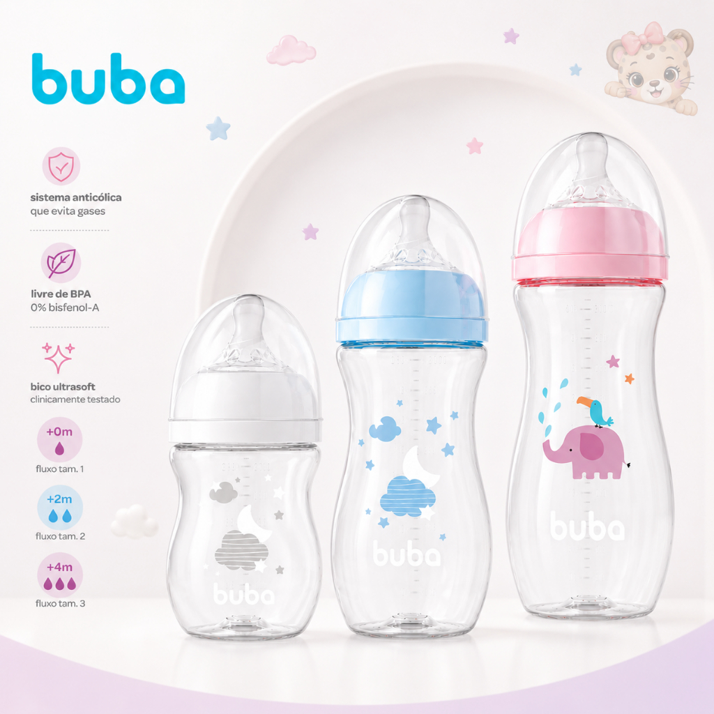 Mamadeira Buba 270 e 330 e 120 ml Mamadeira anticolica buba Bico mamadeira buba