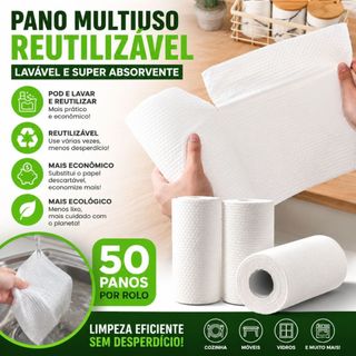 Rolo Com 50 Peças Rolo De Pano De Limpeza Reutilizável Absorvente Água Seco Lavável Toalh…