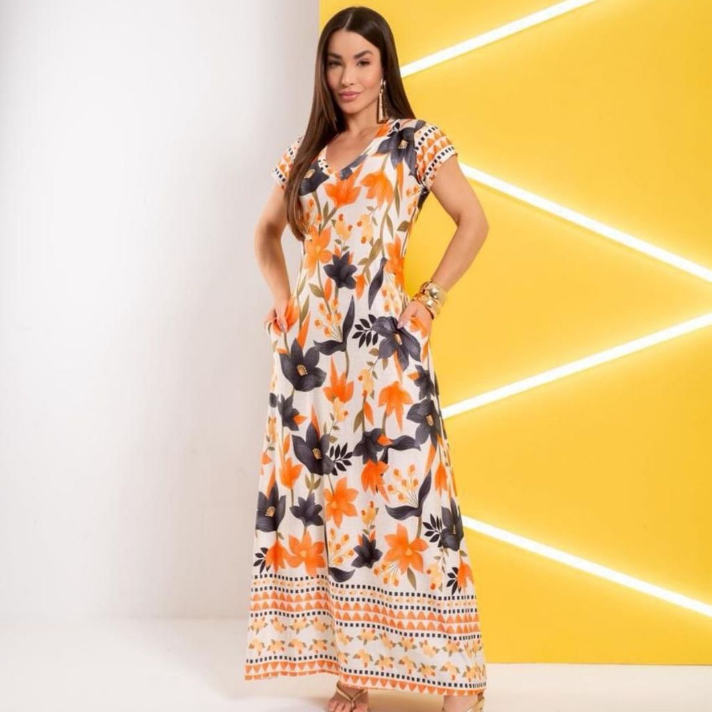 Vestido feminino longo evangélico comportado leve casual estampado  versatilidade conforto e elegância