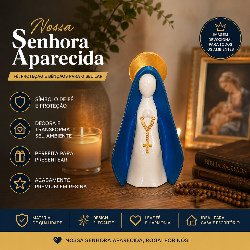 Nossa Senhora Aparecida Decorativa Imagem Católica Em Resina Enfeite Religioso Decoração Cristã Para Casa Sala Escritóri