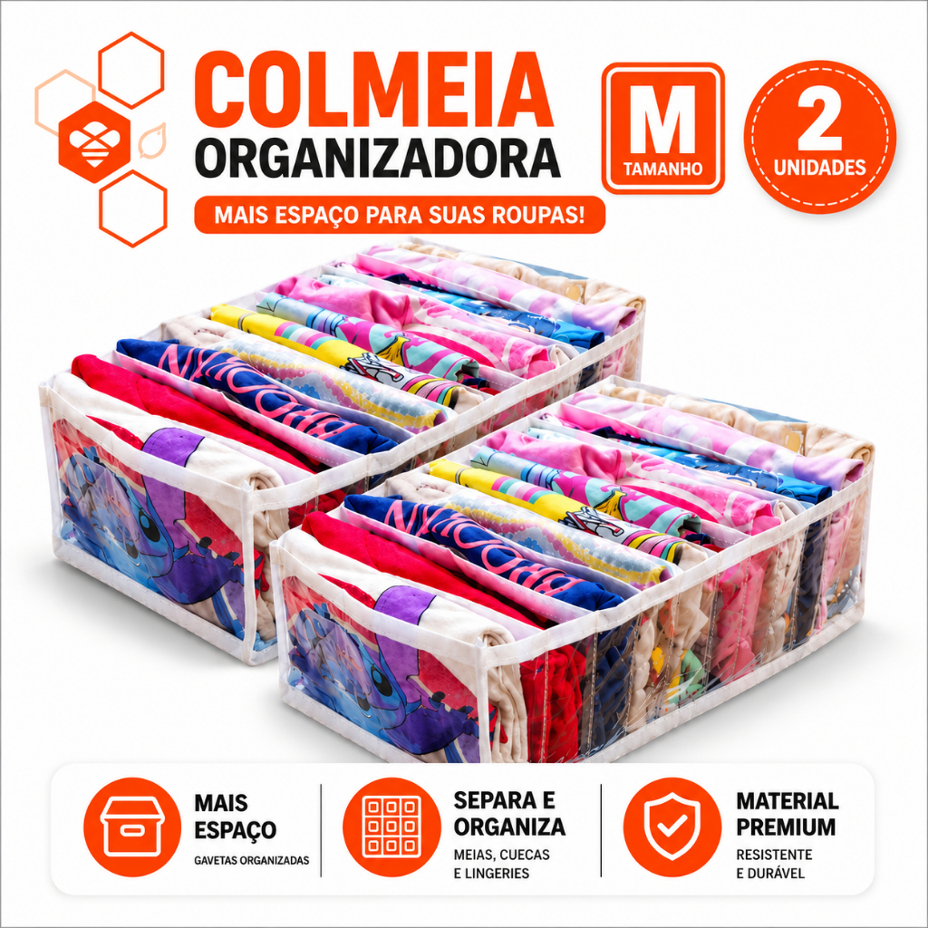 Kit 2 Colmeia Organizadora M Organizador de Gaveta Guarda Roupa Bebe Roupas