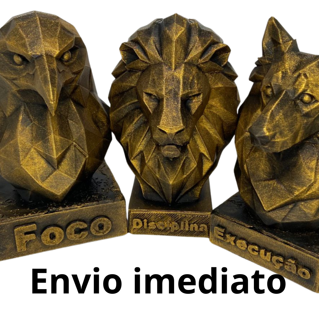 Estátuas Decorativas Águia Leão Lobo - Foco Disciplina Execução - Decoração Sala Motivacional Escritório Mesa Enfeite Pr