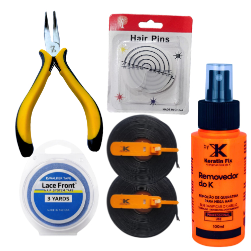Mega Hair Profissional 1 Fita Adesiva + Alicate + 2 Queratinas + Removedor K + 12 Separadores