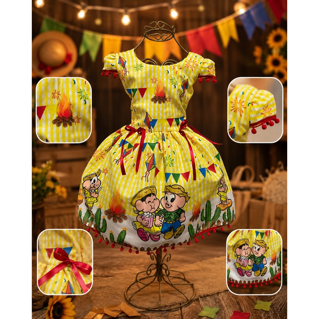 Vestido Menina Infantil Junina Ester Magali Amarelo (ac)