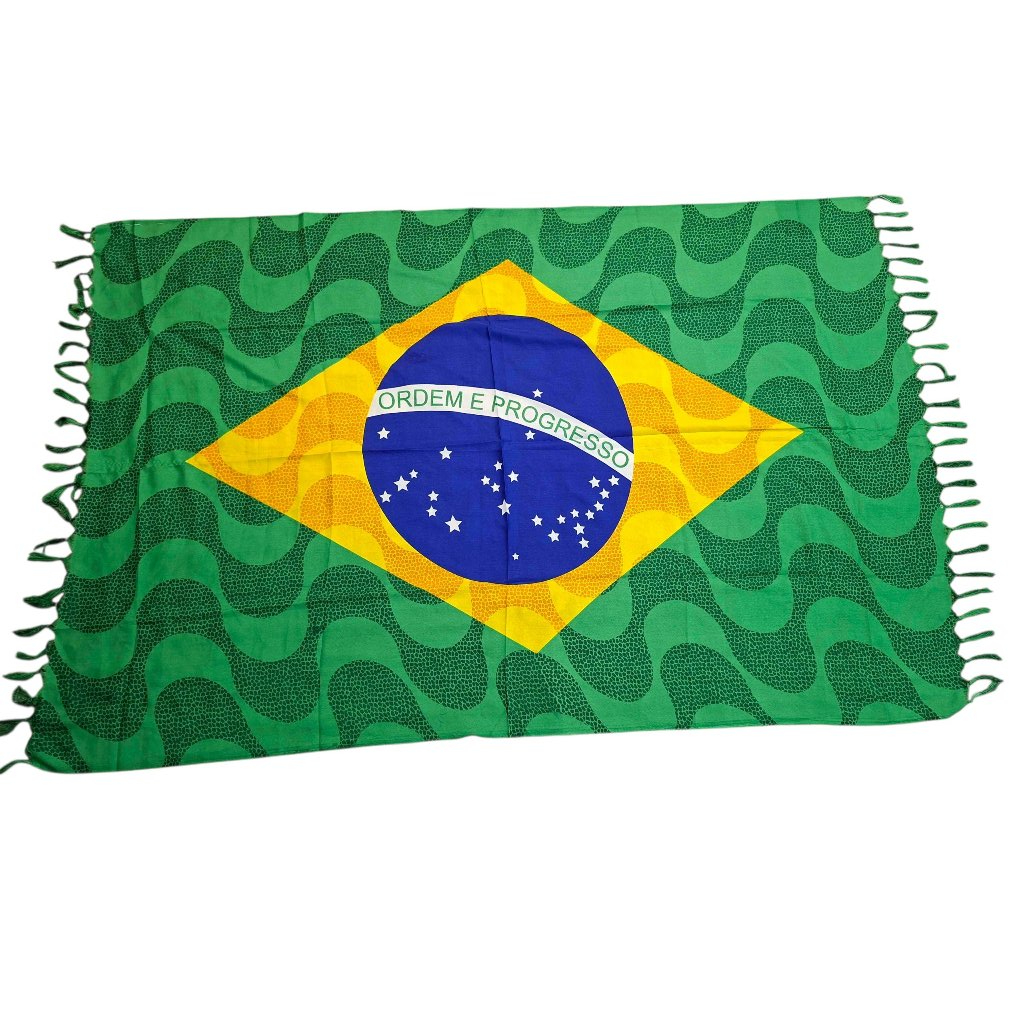 Canga de Praia Brasil com Franjas – Estampa Bandeira Brasileira, Leve e Versátil