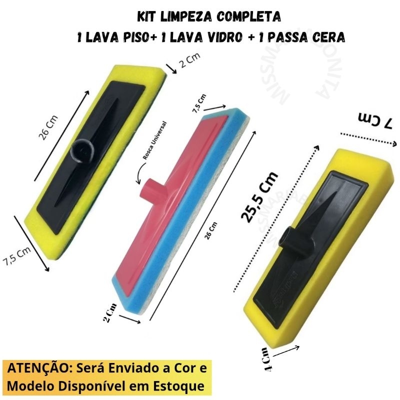 Kit Limpeza Completa 1 Lava Pisos + 1 Lava Vidro + 1 Passa Cera Limpeza Completa Chão Azulejos Piscinas Box Banheiros
