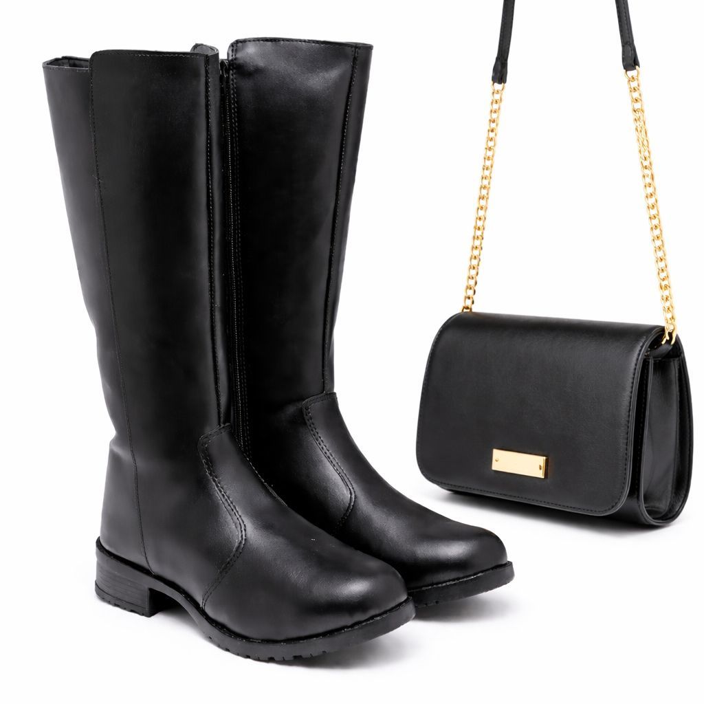 Bota Feminina Cano Longo Premium Elegante Confortável Resistente Acabamento de Alta Qualidade com Bolsa na Moda Estilosa
