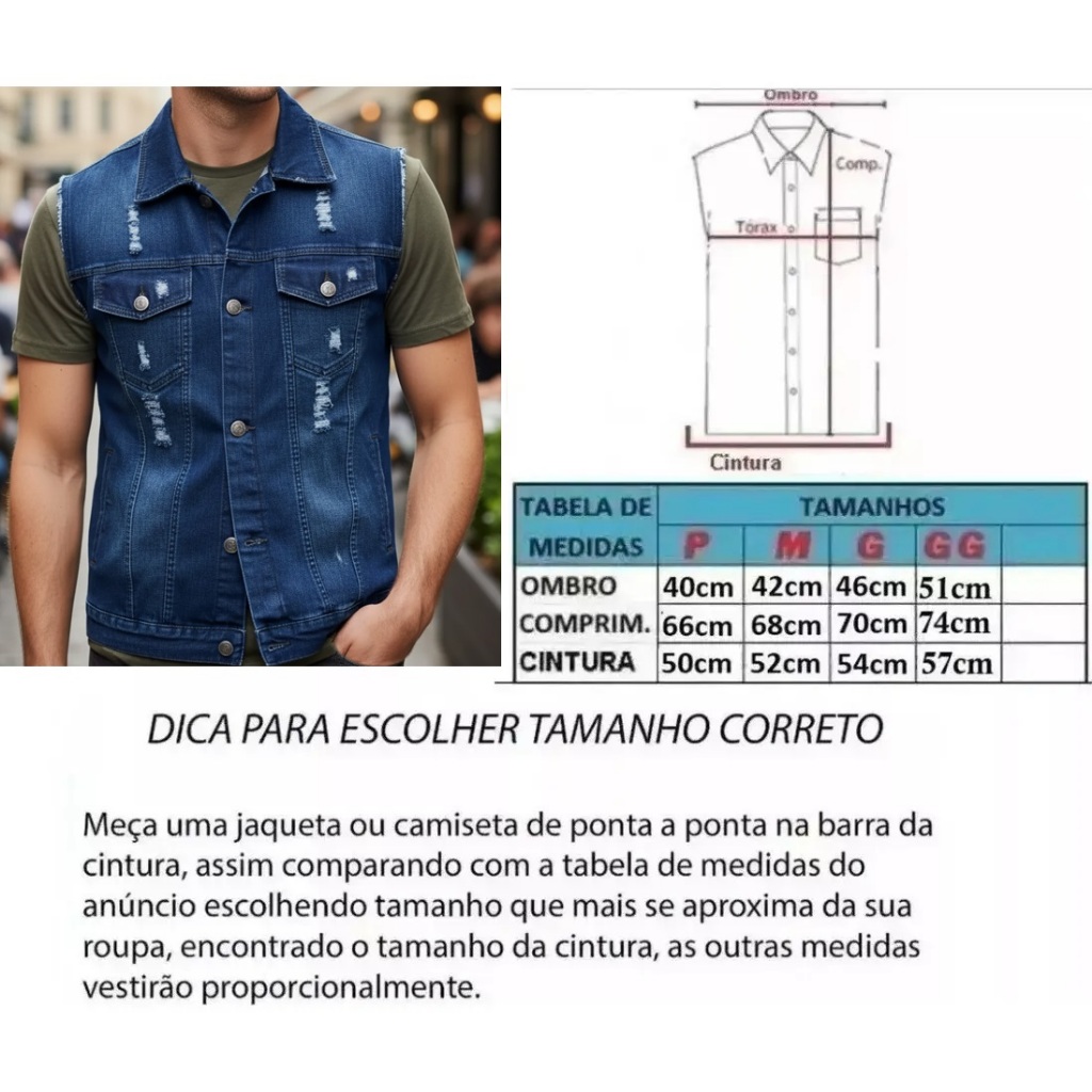 Detalhes do Colete Jeans Masculino Boxer Jeans