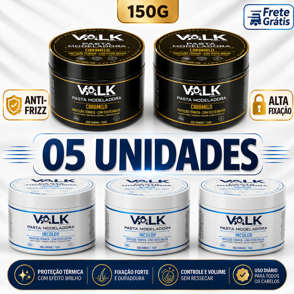 Kit 05 Pomadas Modeladoras Valk 150g Cabelo Masculino Barbearia Atacado Revenda e Frete Grátis