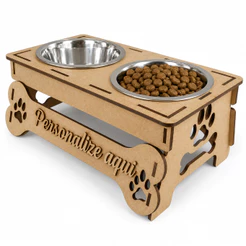 Comedouro Duplo Personalizado em MDF com Tigelas de Inox para Gatos - Estilo Pet Moderno