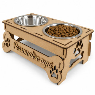 Comedouro Duplo Personalizado em MDF com Tigelas de Inox para Gatos - Estilo Pet Moderno