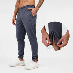 Calça jogger c/ zíper helanca masculina treino academia casual inverno