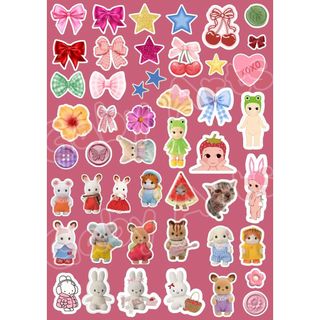 Kit 48 Adesivos Cute Fofos –Impressos em Papel Adesivo para Journal, Aesthetic e Scrapbook
