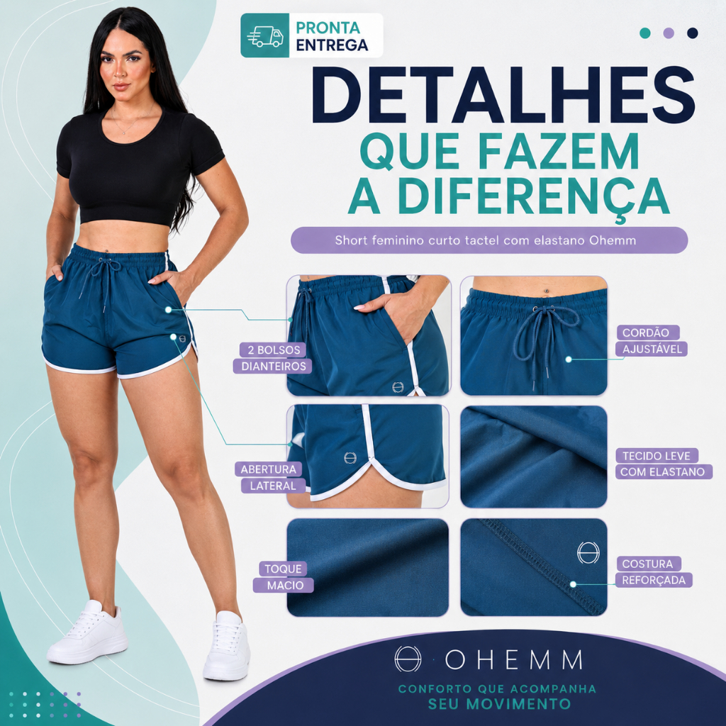 Shorts Feminino Elastano com Bolso Academia Praia Laser — imagem 2 de 2