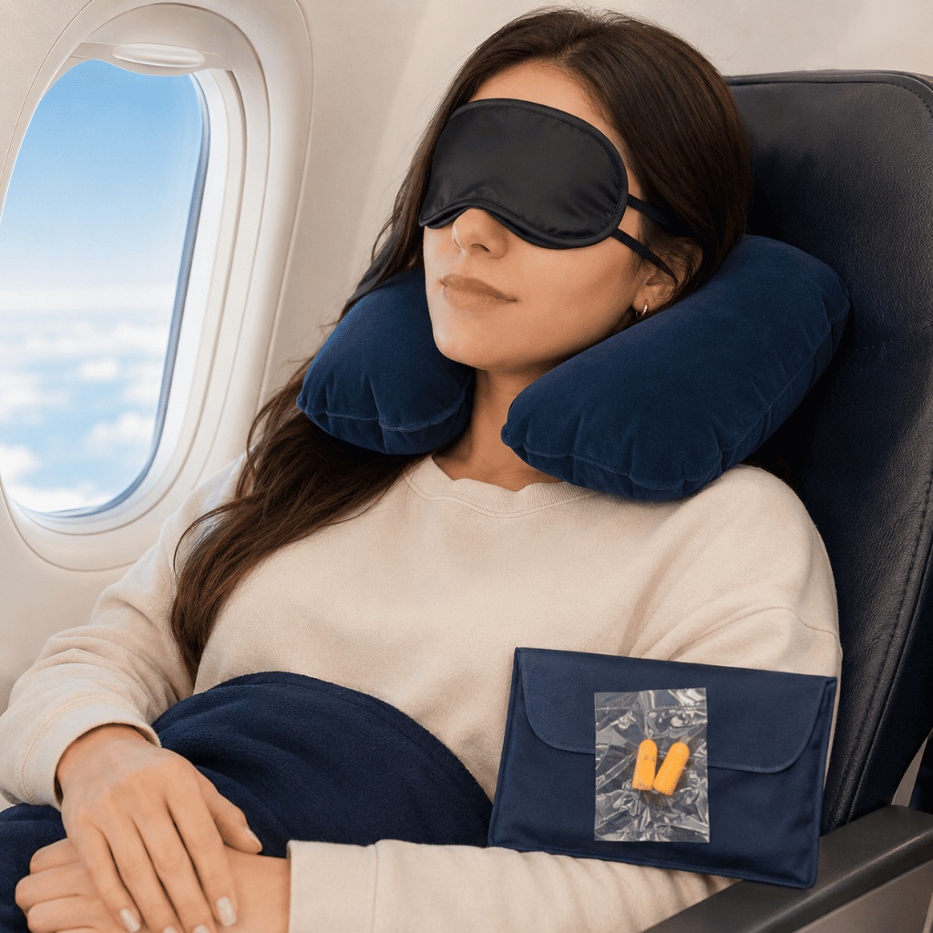 KIT Viagem Almofada de Pescoço Protetor Auricular Máscara de descanso Kit Avião Ônibus