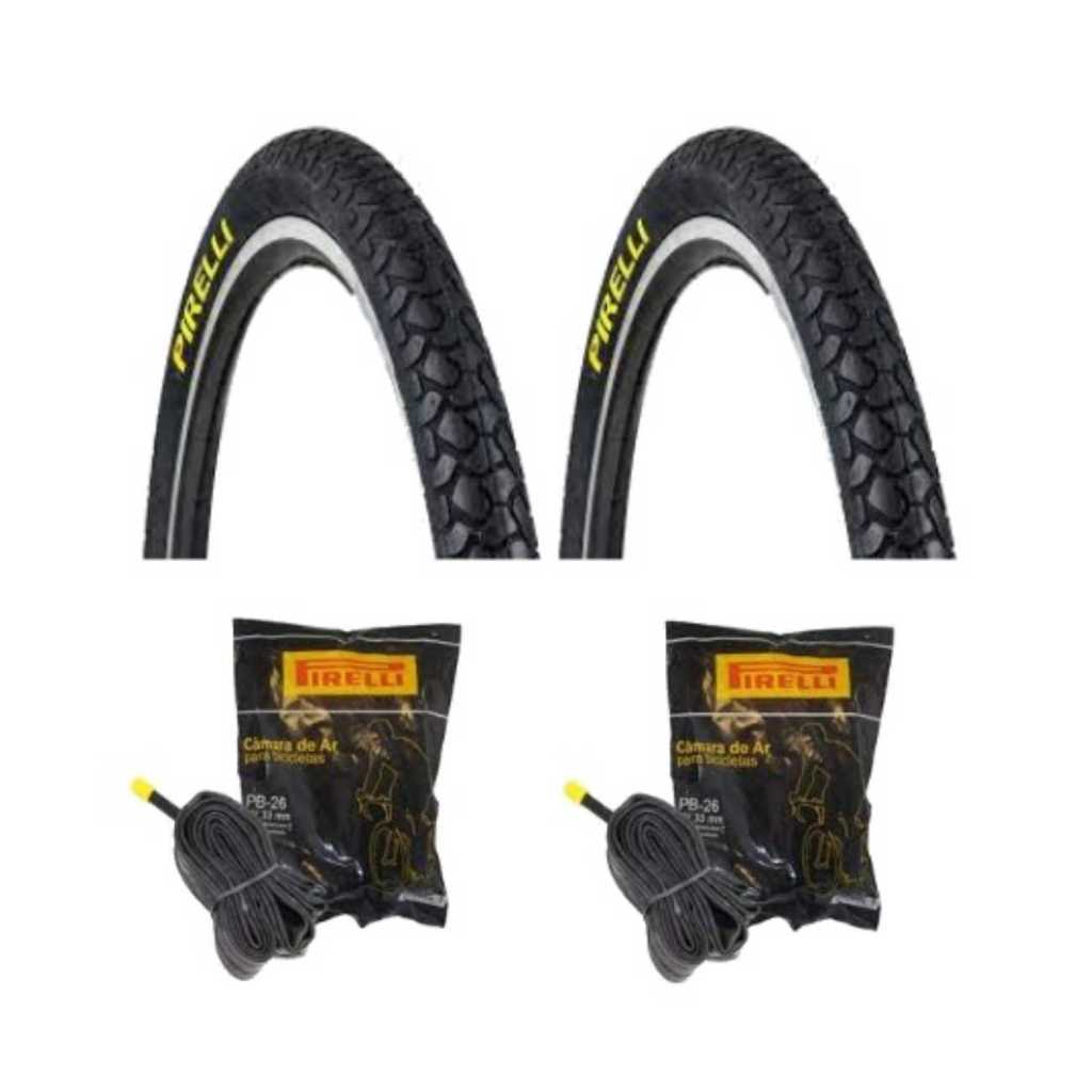 Par Pneu Bike Pirelli Bravo Super 26 x 1 1/2 Poti Barra Forte + 2 Camara Pirelli