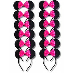 Kit 8 Tiaras Minnie Laço Rosa Pink Com Glitter Personalizadas Mundo Rosa