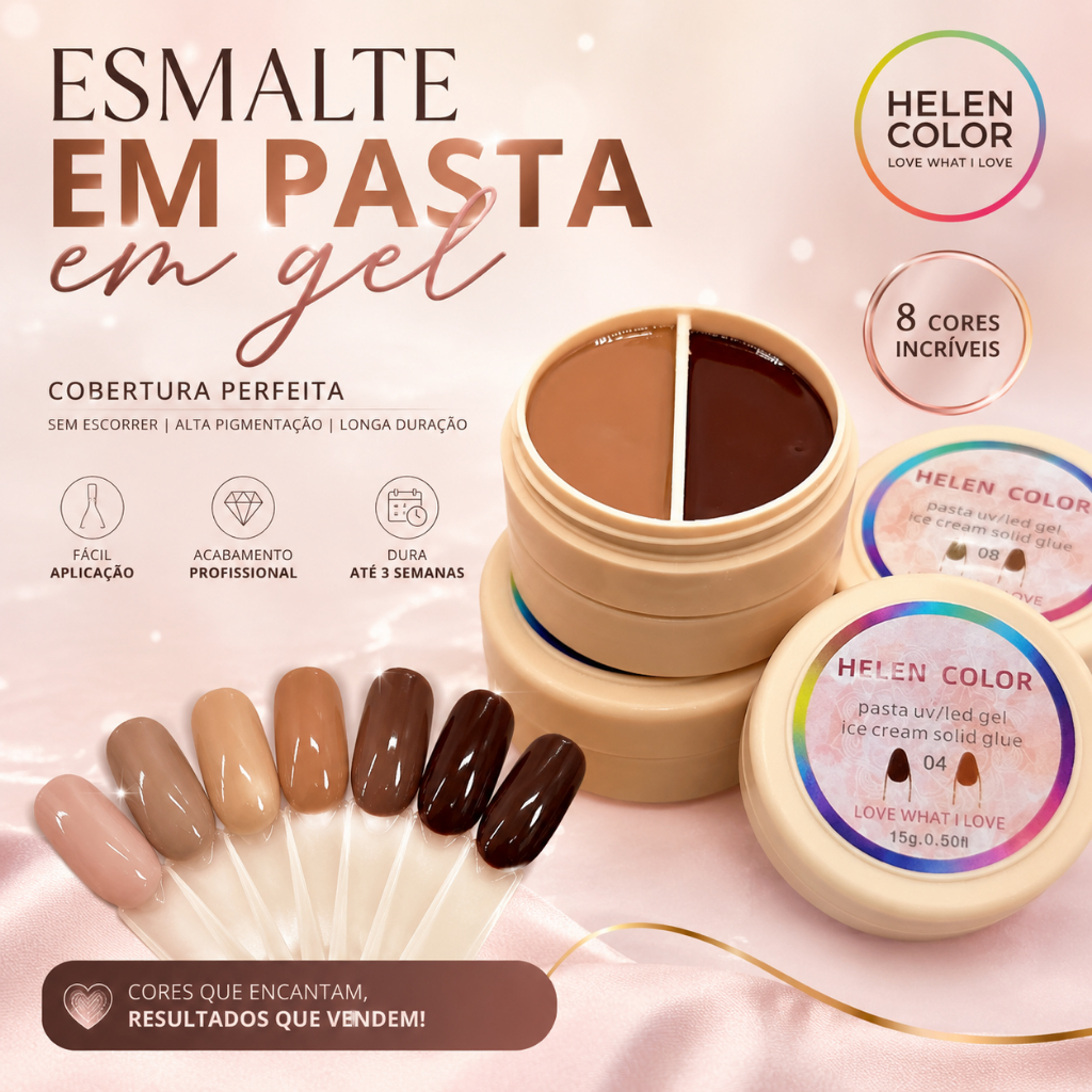 Esmalte em Pasta em gel Helen Color UV /LED 15g Brilho Intenso Manicure Cabine