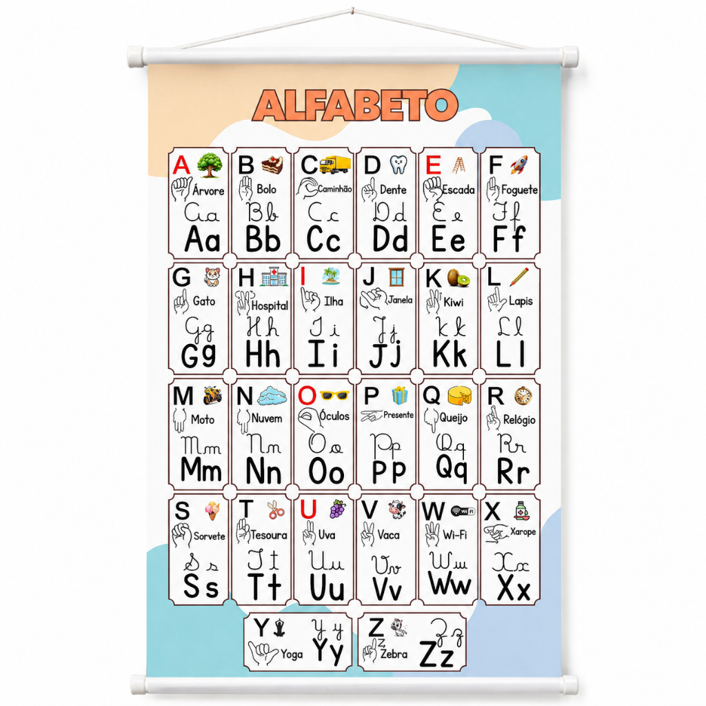Banner Pedagógico Infantil Alfabeto Libras Letra Cursiva Escolar