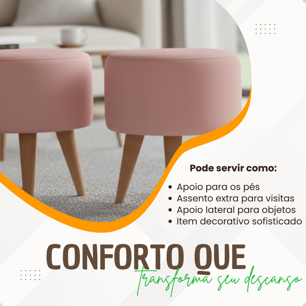Detalhes do Puff Redondo Pé Palito Kit E Unidades Assento Estofado Apoio Para os Pés