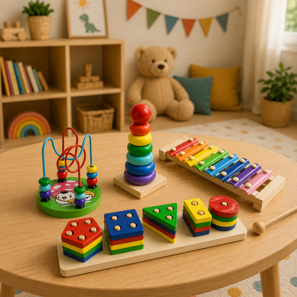 Kit 4 Brinquedos Educativo Infantil Coordenação Motora Pedagógico Encaixe Madeira Formas Geométricas Brinquedos bebês