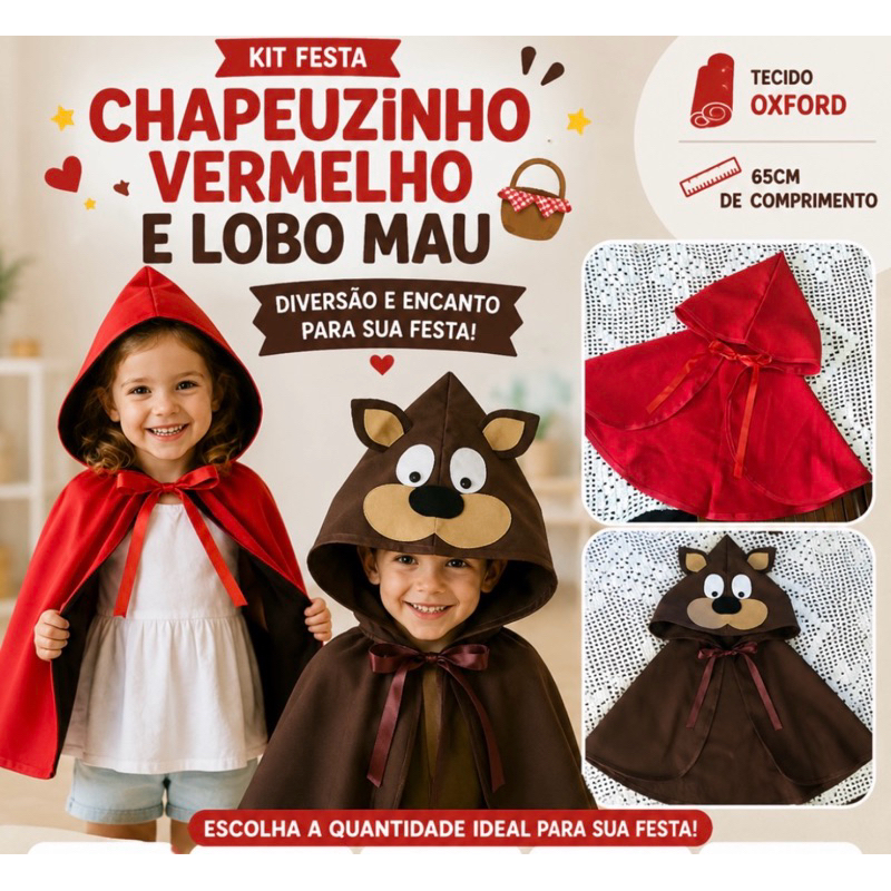 kit com 45 capas infantis - Chapeuzinho Vermelho ou Lobo mau