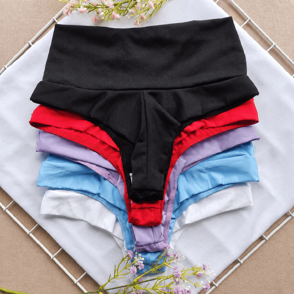Kit 10 Calcinhas Cintura Alta Fio Duplo Modeladora Cós Duplo Forro Algodão Lingerie Confortável