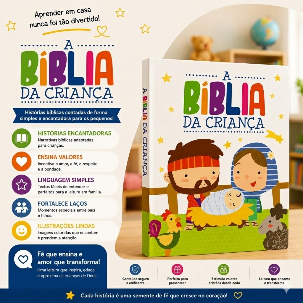 Bíblia Infantil Ilustrada para Crianças Histórias da Bíblia Valores Cristãos e Aprendizado Bíblico