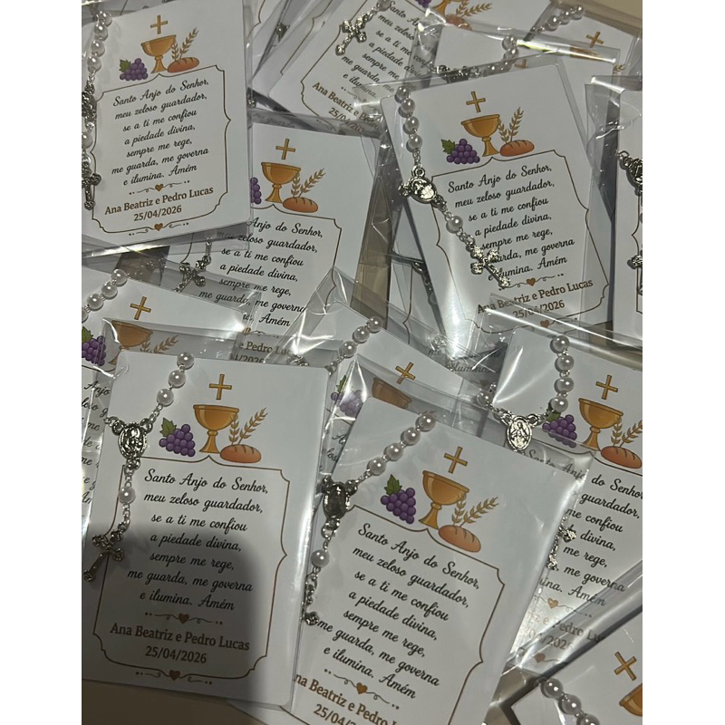 Lembrancinha Primeira Eucaristia com Mini Terço Personalizado | Batizado