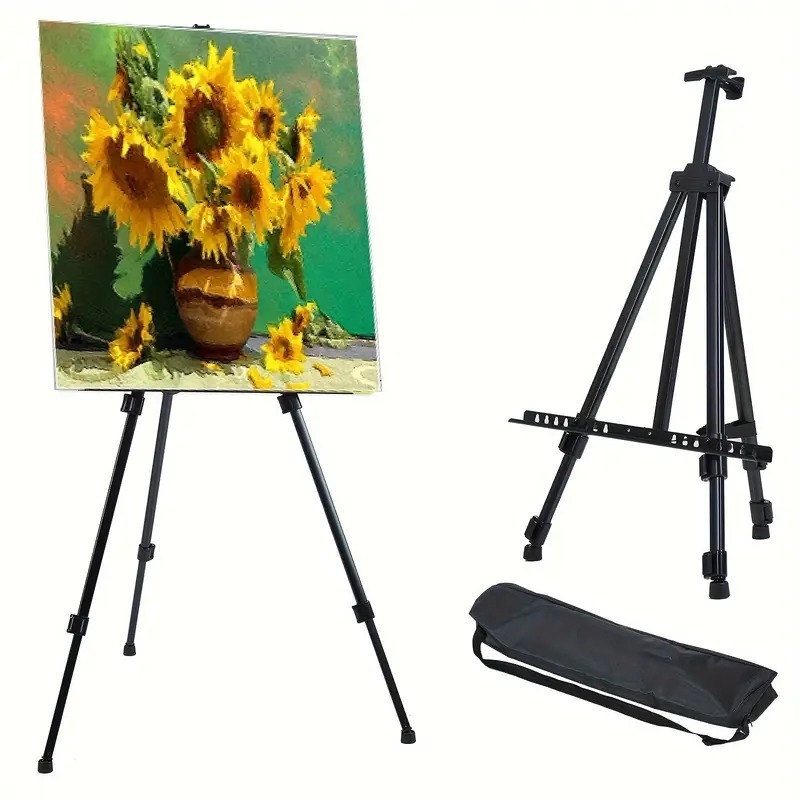 Cavalete Tripé de Pintura Profissional 1,60m Dobrável com Bolsa – Para Tela Grande, Aço Resistente 3kg