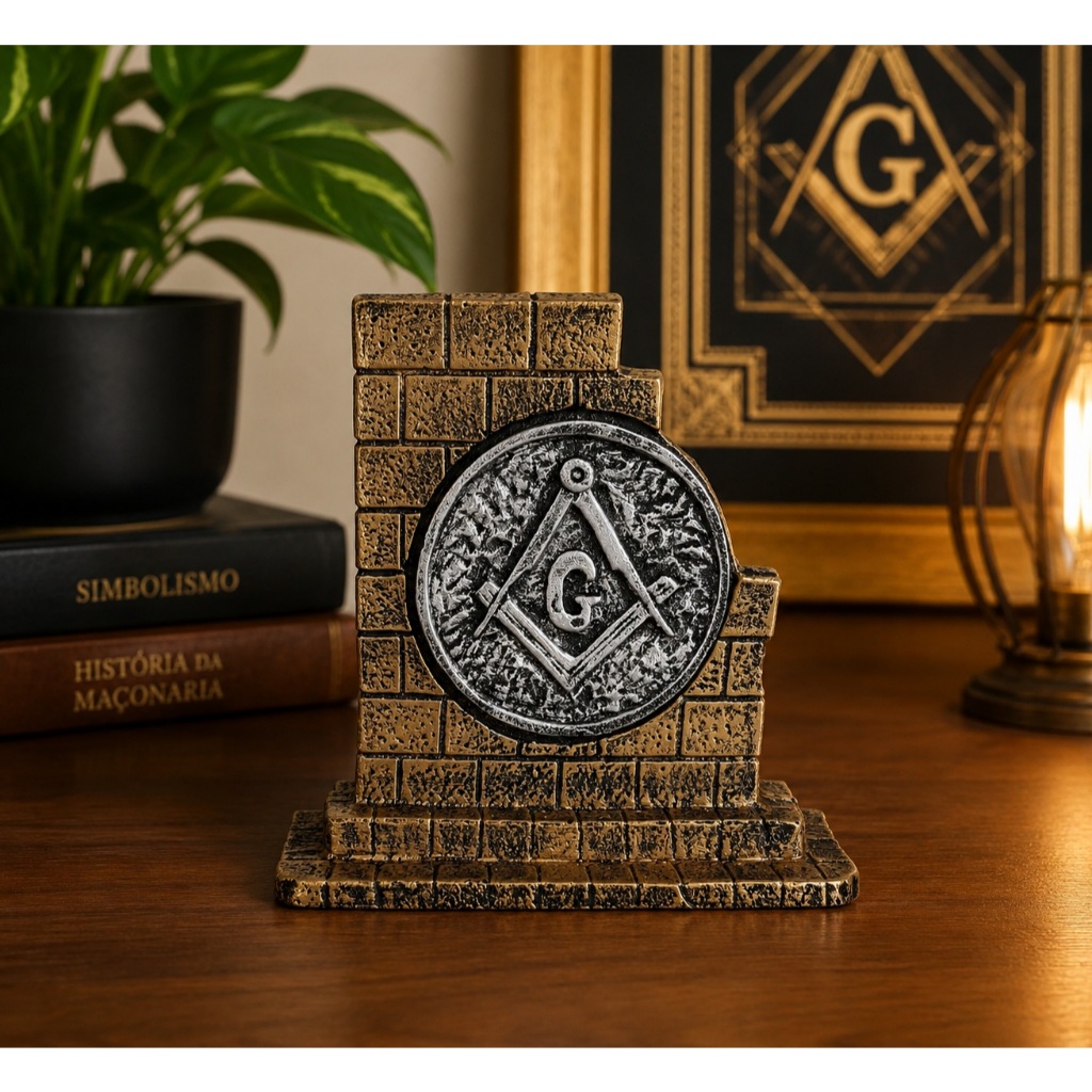 Placa Maçônica Decorativa em Resina Símbolo Esquadro Compasso Loja Maçonaria Mesa Escritório