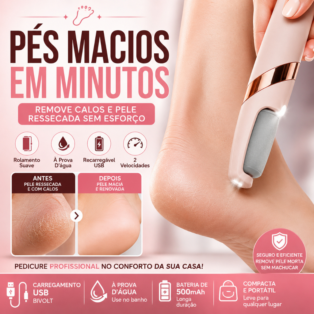 Lixa de Pé Elétrica Recarregável USB À Prova D’Água com 2 Velocidades | Removedor de Calos MQ-7312