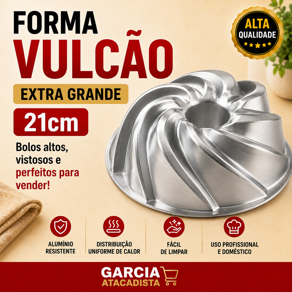 Forma Vulcão Extra Grande 21cm Alumínio Profissional Alta 9cm Para Bolo Decorado