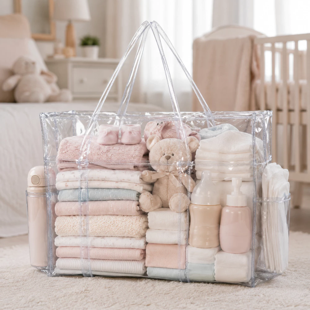 Bolsa Transparente Grande Para Enxoval Maternidade Impermeável Para Fraldas Roupinhas Bebe