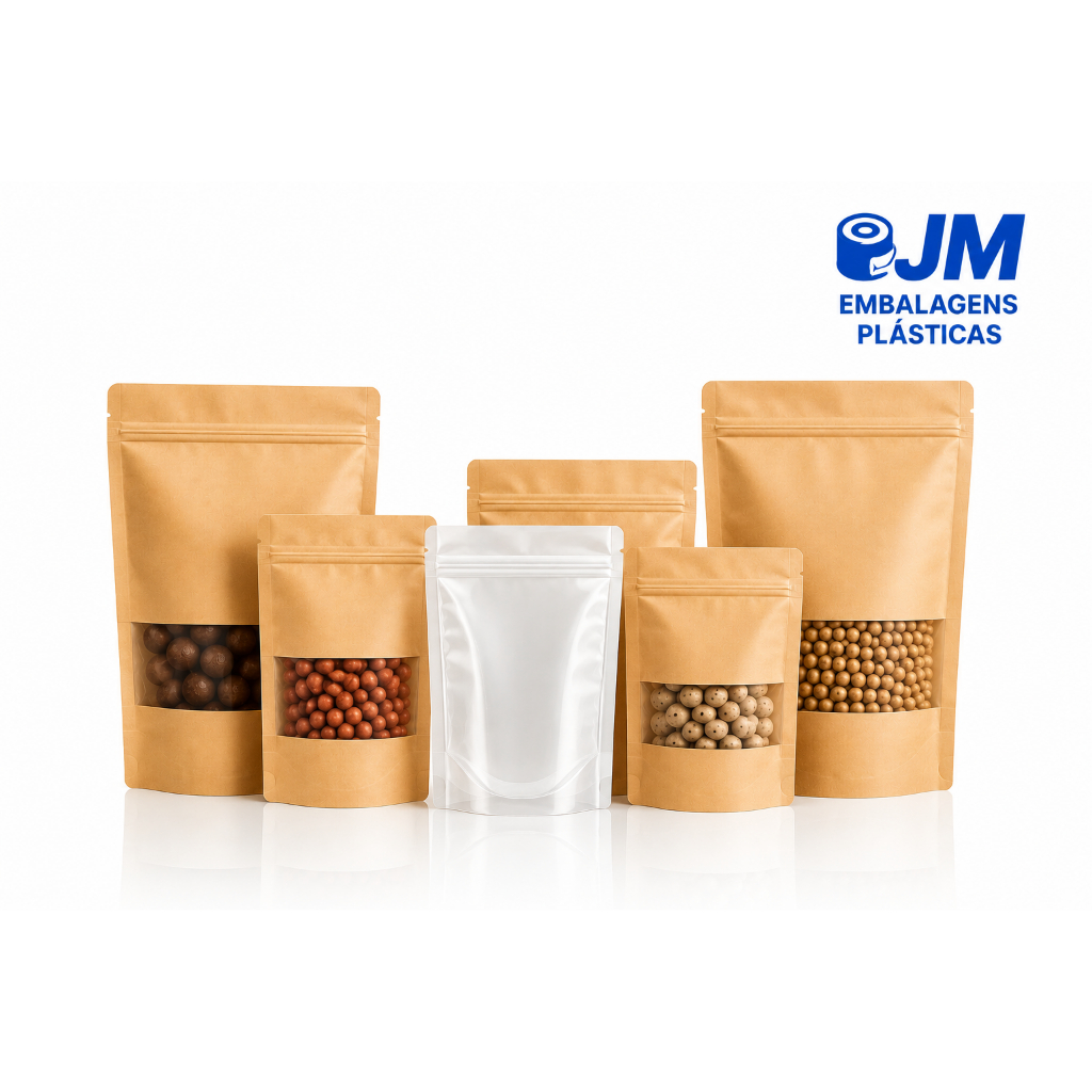 Stand Up Pouch Saco  Hermético C/ Visor Transparente visor kraft fosco Mantimento 10X15 - 15X22 - 12X17 - 14x20 - 18X26