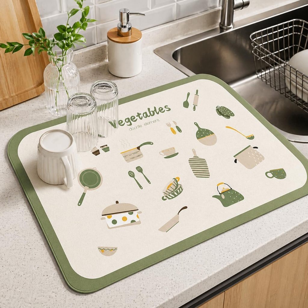 Tapete Escorredor de Louça, Premium, Super Absorvente 30x40cm, Antiderrapante, Secagem Rápida para Cozinha Pia e Bancada