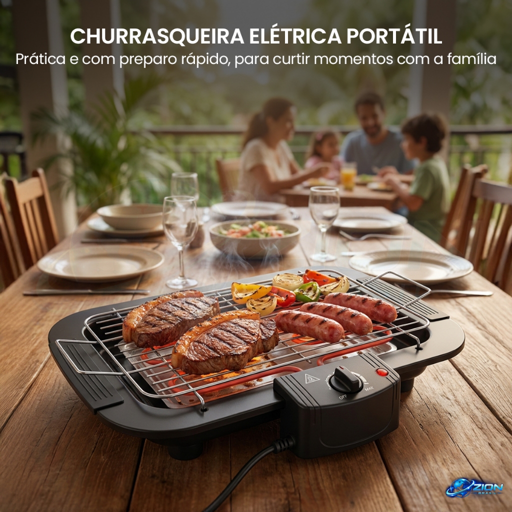Churrasqueira Elétrica Para Bancada 1500W 110V Compacta Sem Fumaça Para Apartamento Cozinha Pequena