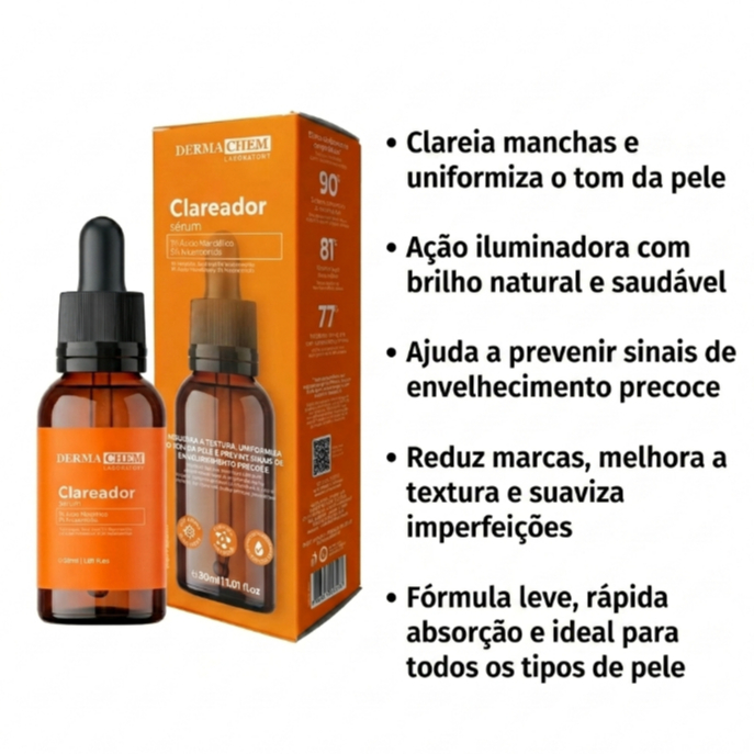Sérum Clareador Facial 30ml – Ácido Mandélico 1% + Niacinamida 5% | Uniformiza, Ilumina e Reduz Manchas – Dermachem