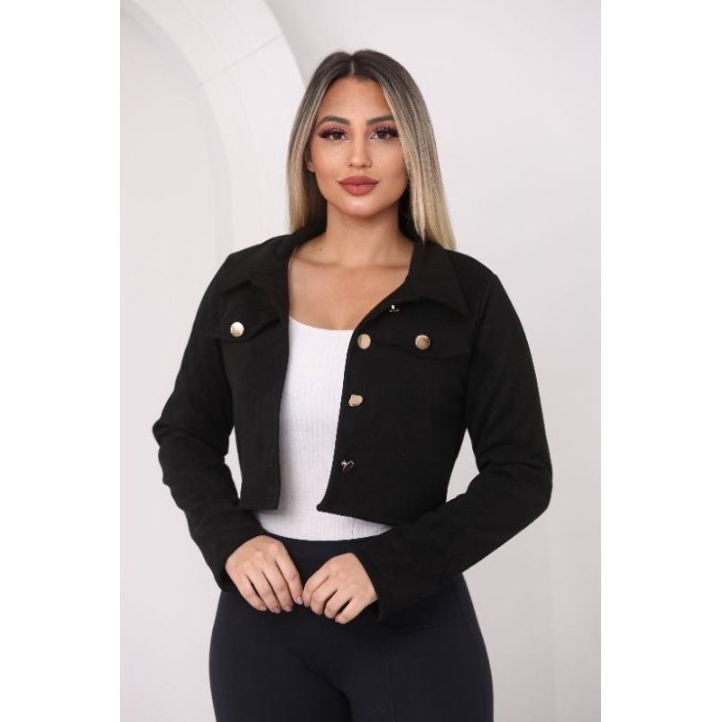 ⚘️💄Jaqueta Suede Cropped Femenina 🫦Moda versátil com botões dourados 👜🛍