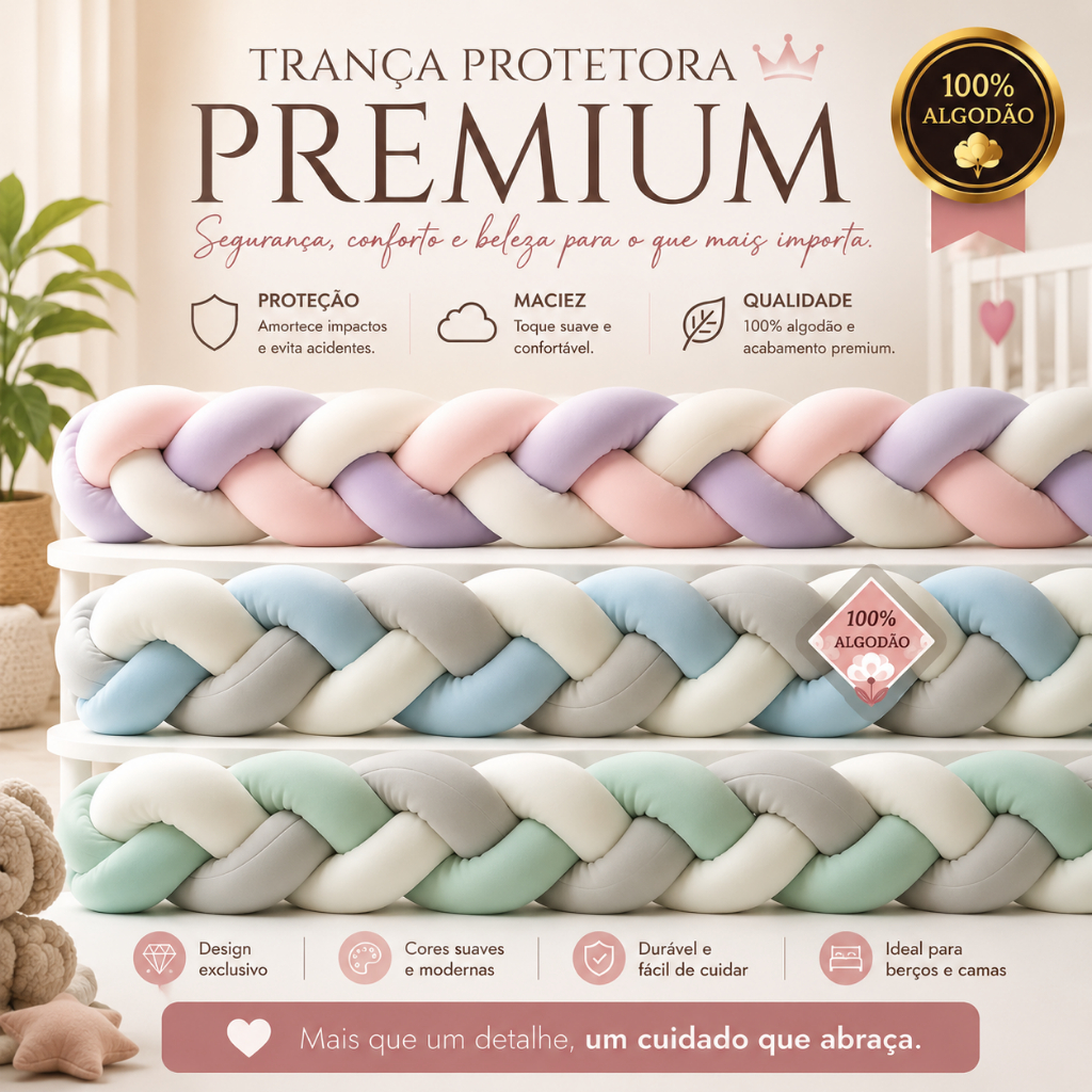 Lançamento Trança Avulsa Lepetit Berço Americano, Mini Berço, Mini Cama Algodão Menina Menino