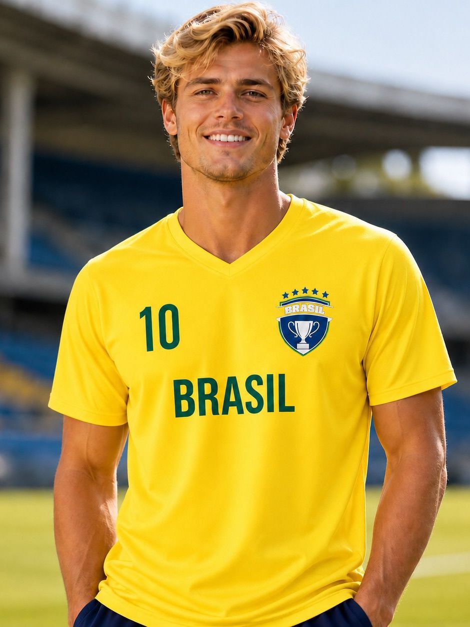 Camiseta Brasil Masculina Futebol Copa 2026 Camisa Seleção Brasileira Número 10 Torcedor Verde Amarelo