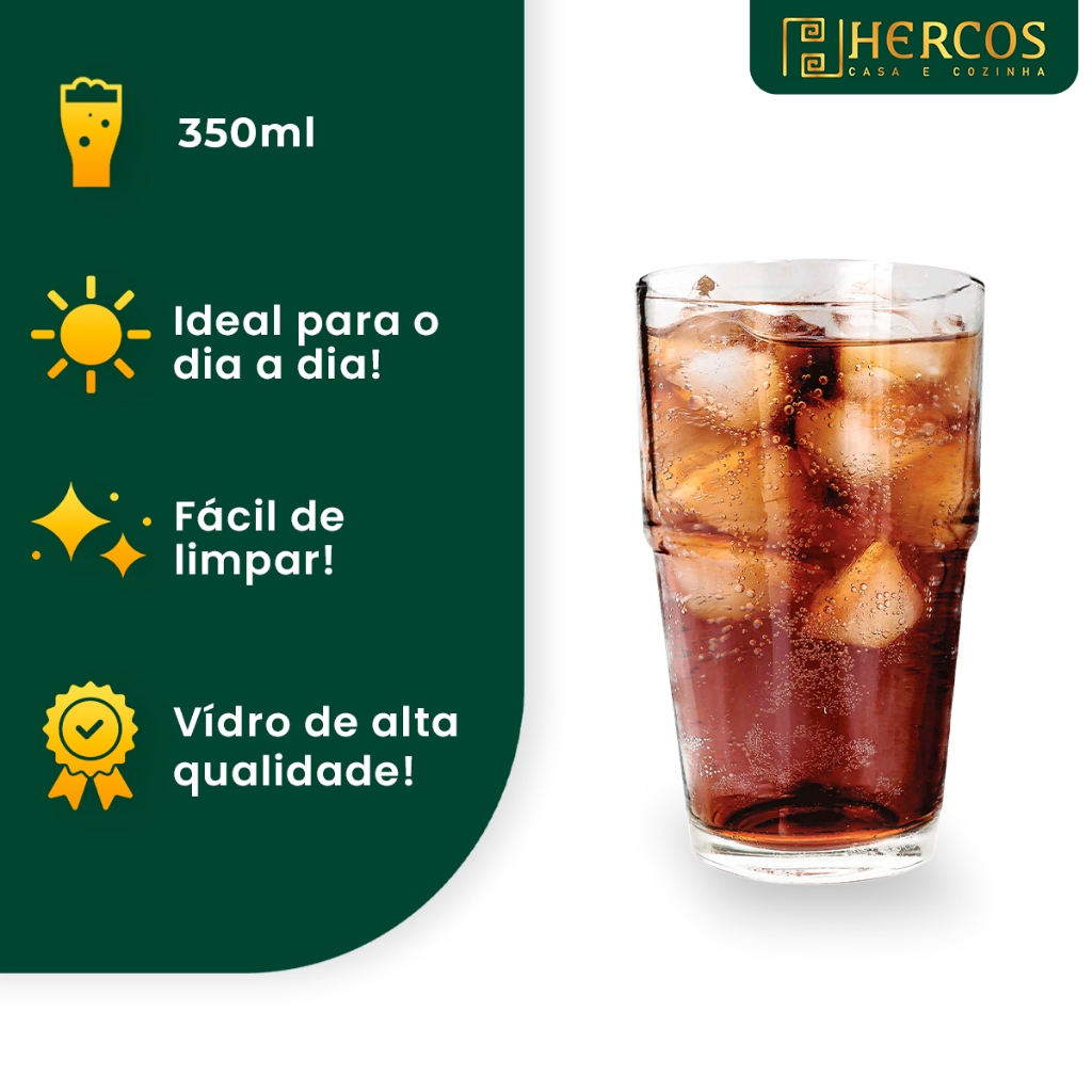 Jogo De Copos De Vidro Empilhável 350ml 6 Peças Transparente Cozinha Casa Hercos · foto 2